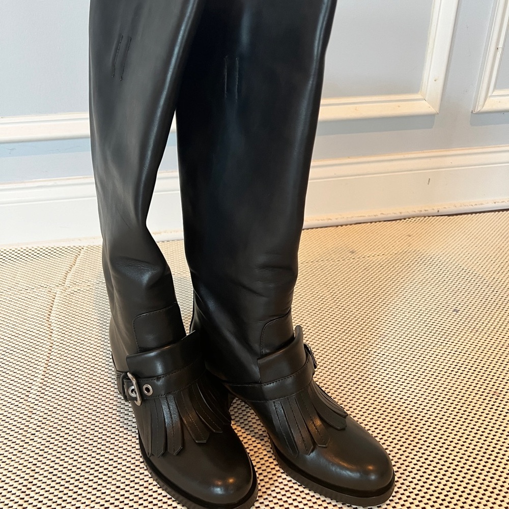 Almost New Prada Knee High Leather Boots Black Sz 7